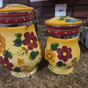 Oneida Floral Yellow and Red Ceramic Canister Set